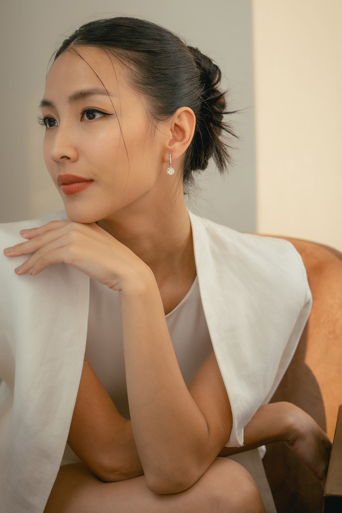 Glintz Classic Dangle Halo Setting Earrings 12mm in CanaryCz.