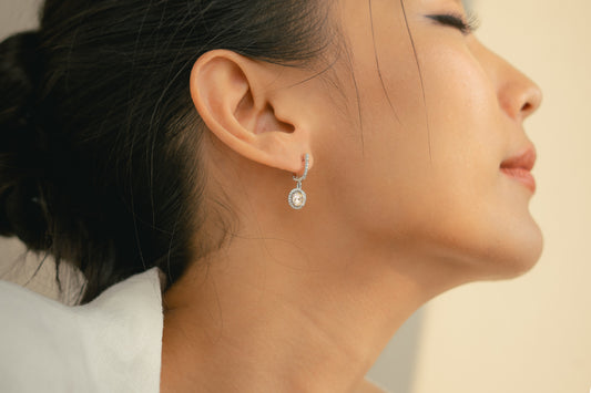 Glintz Classic Dangle Halo Setting Earrings 12mm in CanaryCz.