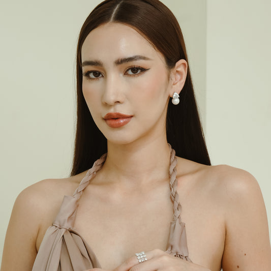 Glintz Pearl De'Fancy Trillion Drop Round Shell Pearl Earrings