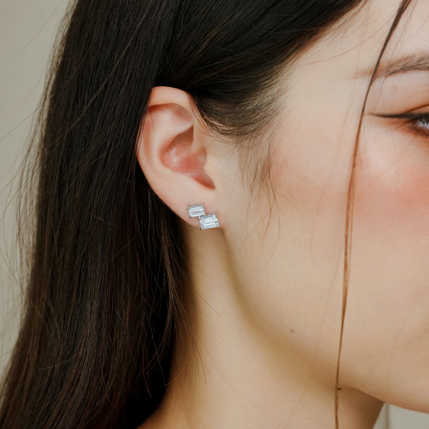 Glintz Tilda Double Emerald Cut Stud Earrings