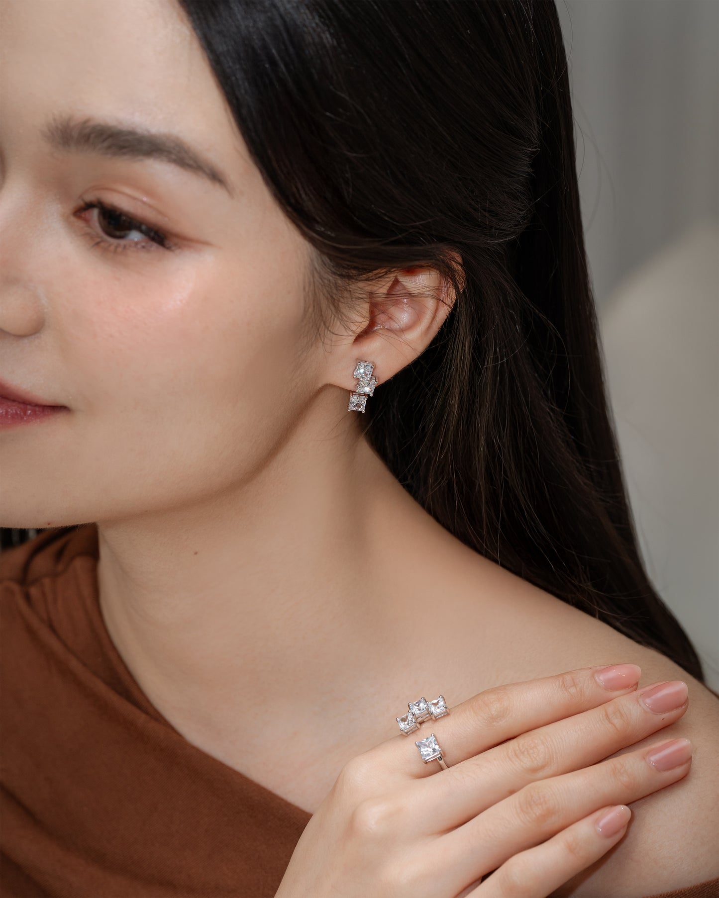 Glintz Geometric Grace Princess Cut Ear Climber