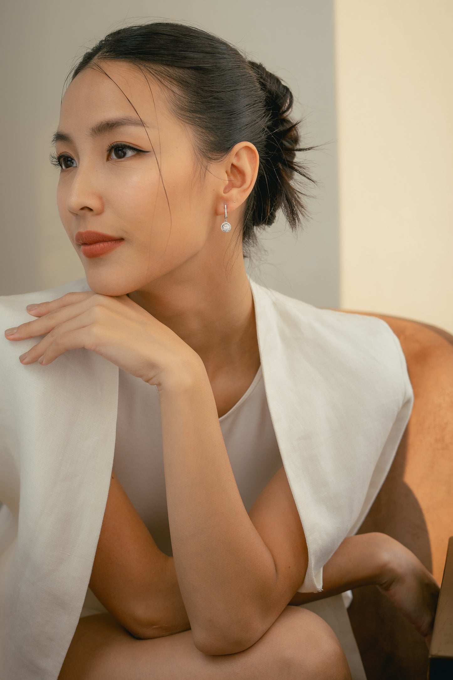 Glintz Classic Dangle Halo Setting Earrings 9mm in WhiteCz.