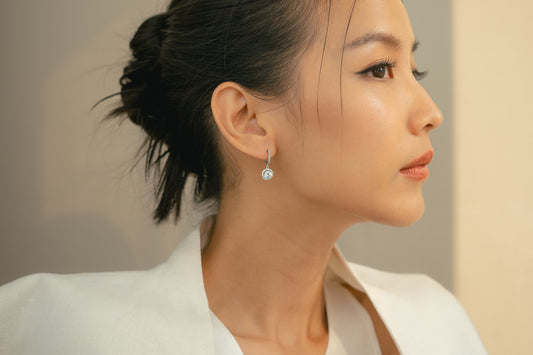 Glintz Classic Dangle Halo Setting Earrings 9mm in WhiteCz.