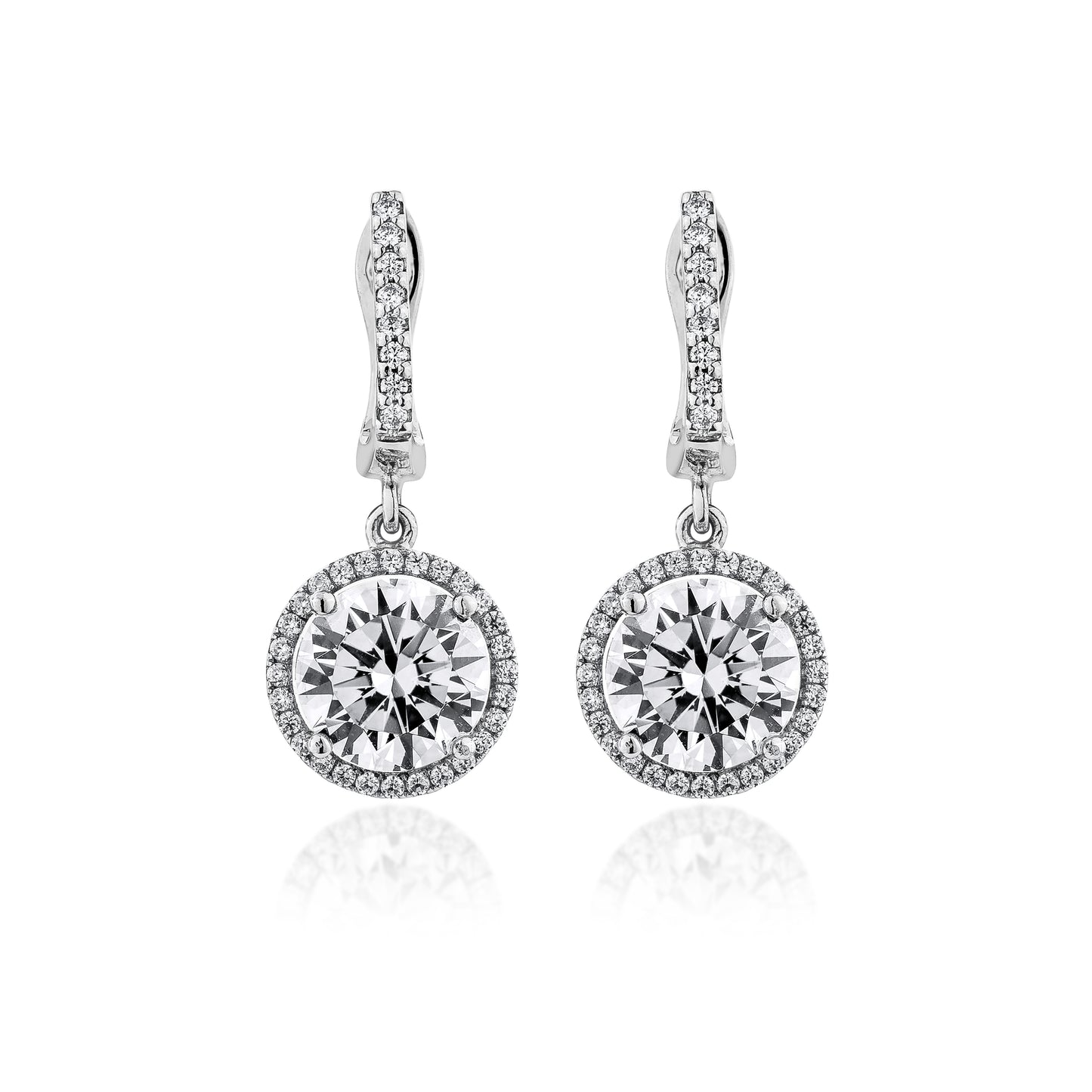 Glintz Classic Dangle Halo Setting Earrings 12mm in WhiteCz.
