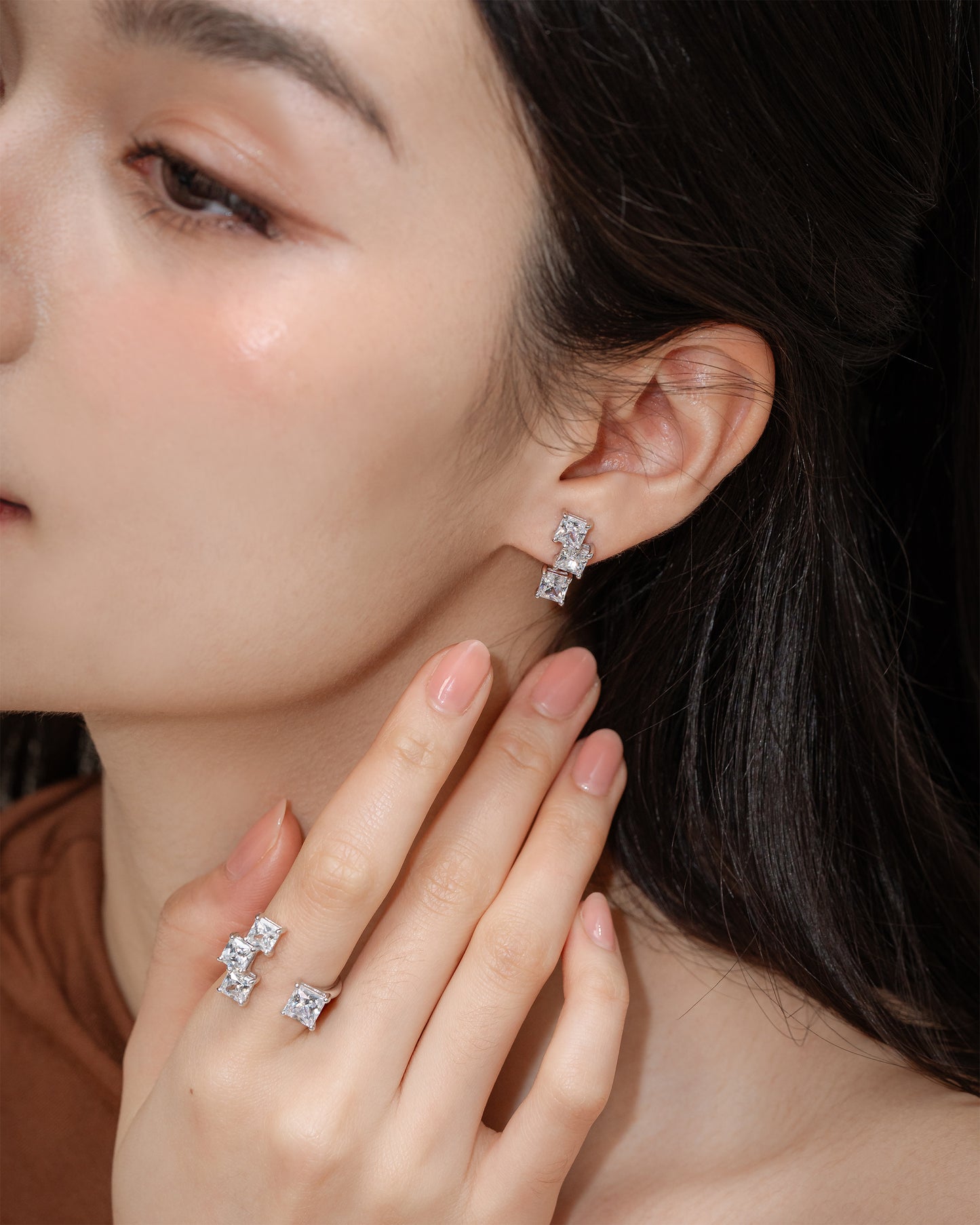 Glintz Geometric Grace Princess Cut Ear Climber